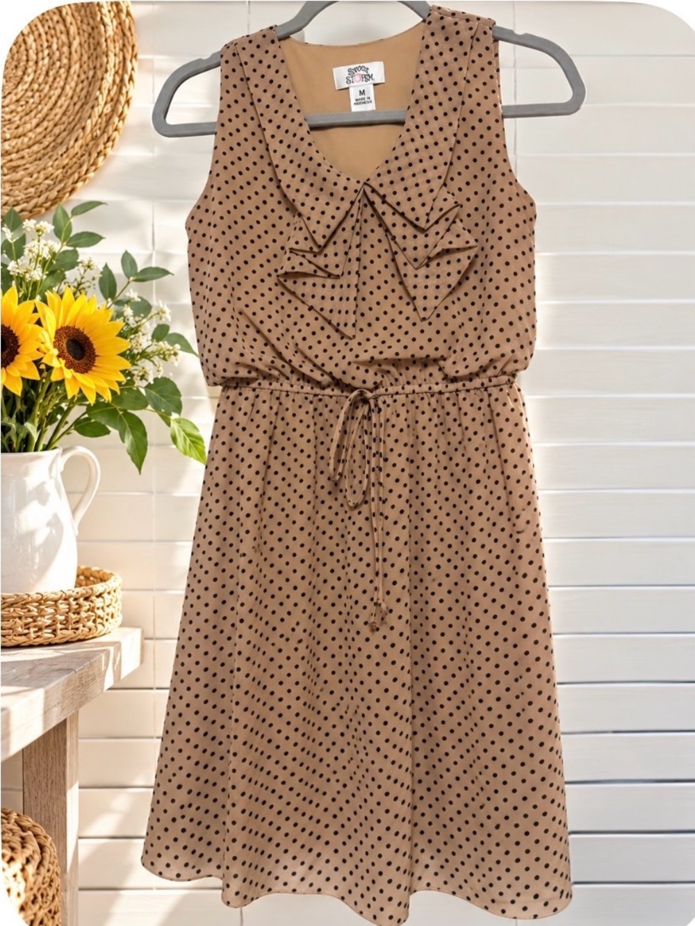 Sleeveless Tan Polka Dot Dress